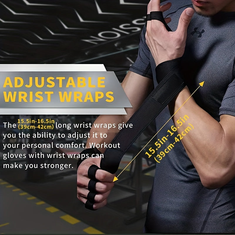 Heavy-Duty Gym Gloves with Four-Finger Grip - Weightlifting, Deadlift, Bench Press Gloves - Adjustable Wrist Strap for Fit - Non-Slip Grip for Strength Training, Powerlifting, Bodybuilding - Durable Workout Gloves for Men & W