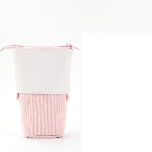 Retractable Corduroy Pencil Case – Multifunctional Standing Pen Holder & Makeup Organizer