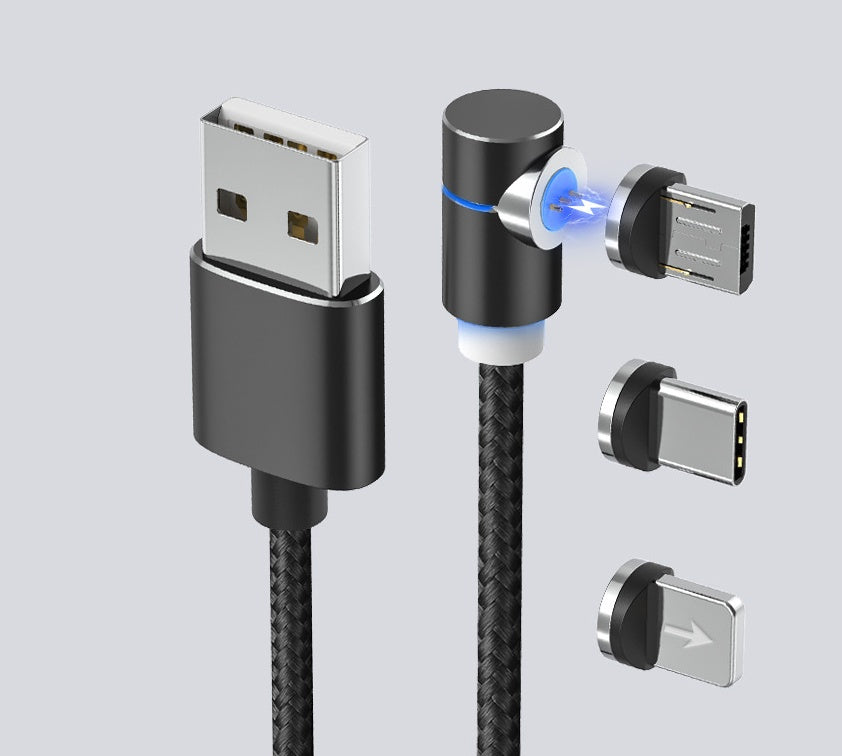 360° LED Magnetic Charging Cable – Fast USB Cable for iPhone, Type-C & Micro USB