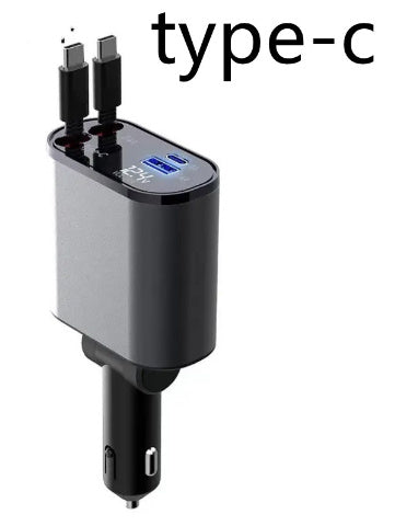 100W Fast Car Charger – Dual USB & Type-C Retractable Adapter