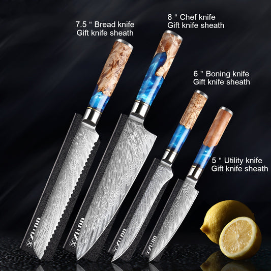 Premium Japanese Chef Knife Set – 67-Layer Damascus Steel Kitchen Knives with Wooden Handle