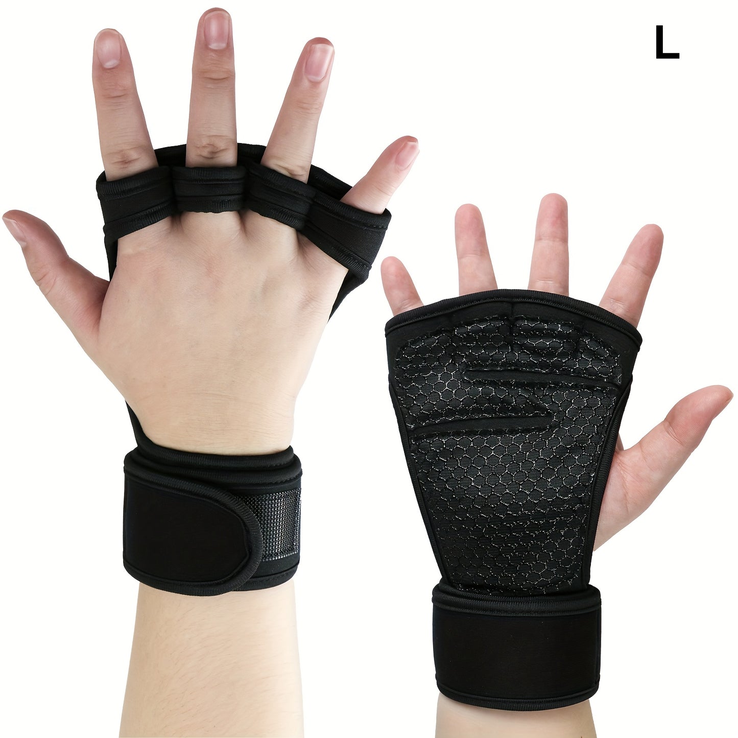 Heavy-Duty Gym Gloves with Four-Finger Grip - Weightlifting, Deadlift, Bench Press Gloves - Adjustable Wrist Strap for Fit - Non-Slip Grip for Strength Training, Powerlifting, Bodybuilding - Durable Workout Gloves for Men & W