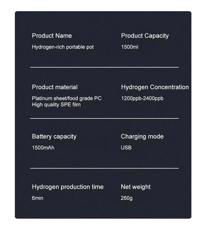 1.5L Hydrogen Rich Portable Sports Water Bottle Rich Molecular Hydrogen Water kettle