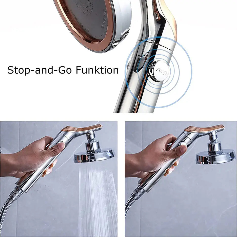 Big Panel High Pressure Large Flow Shower Head With Stop Water Button Silver Massage Abs Spray Nozzle Rainfall Bathroom Shower