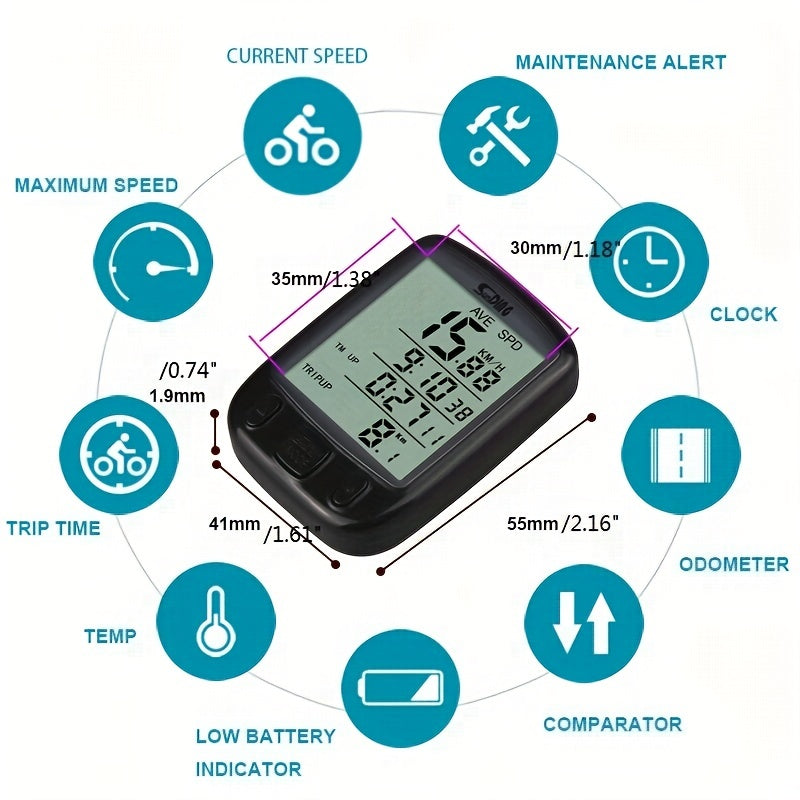 Waterproof Wired Bike Speedometer with LCD Display - Track Distance, Speed, and Time for Cycling Fitness