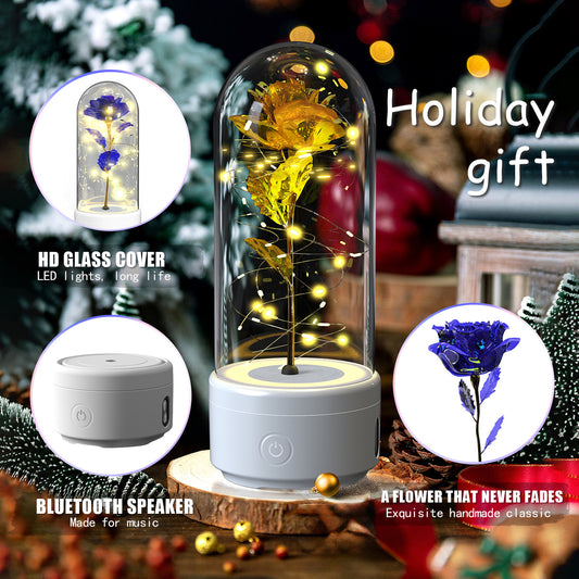 Romantic LED Rose Lamp with Bluetooth Speaker – Eternal Flower Glass Dome Gift Light