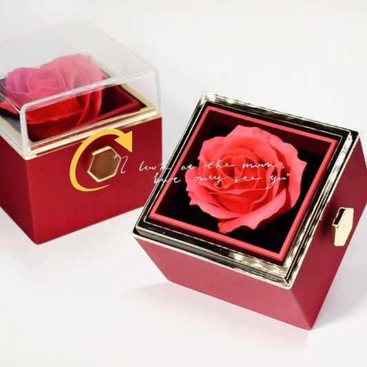 Rotating Rose Gift Box with Jewelry Drawer – Preserved Soap Flower Rose for Romantic Gifts & Anniversaries