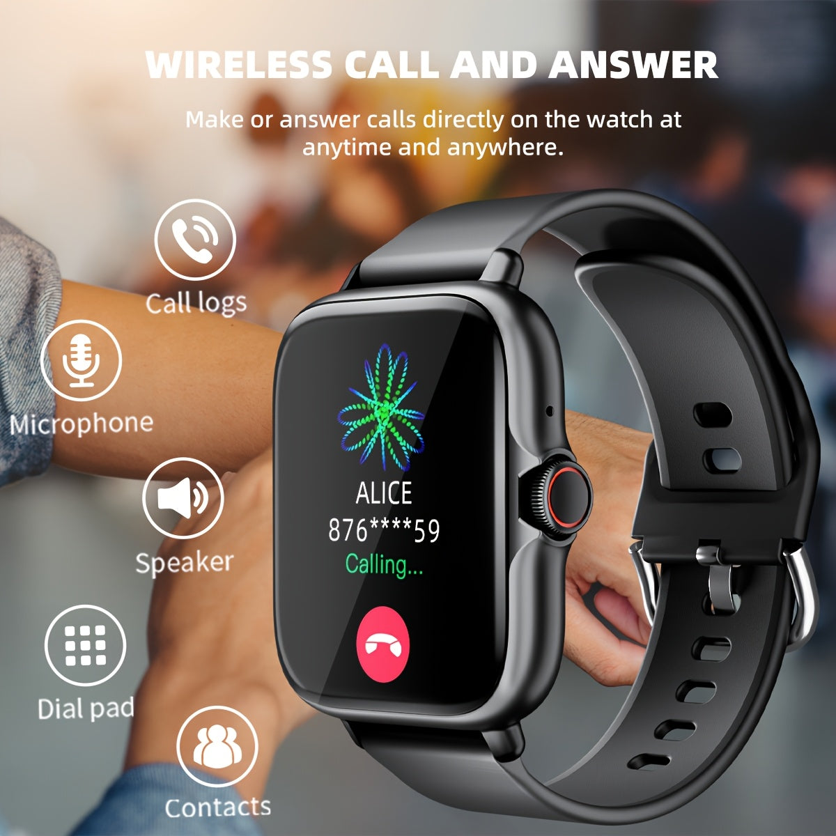 Sports Smart Watch, 1.83'' Full Touch Screen Display with Message, Answer Make Call Smartwatch, Sleep Monitoring, Sports Pedometer, Information Alerts, for iPhone Android Phones, Smartbands Fitness Watch for Women Men Friend