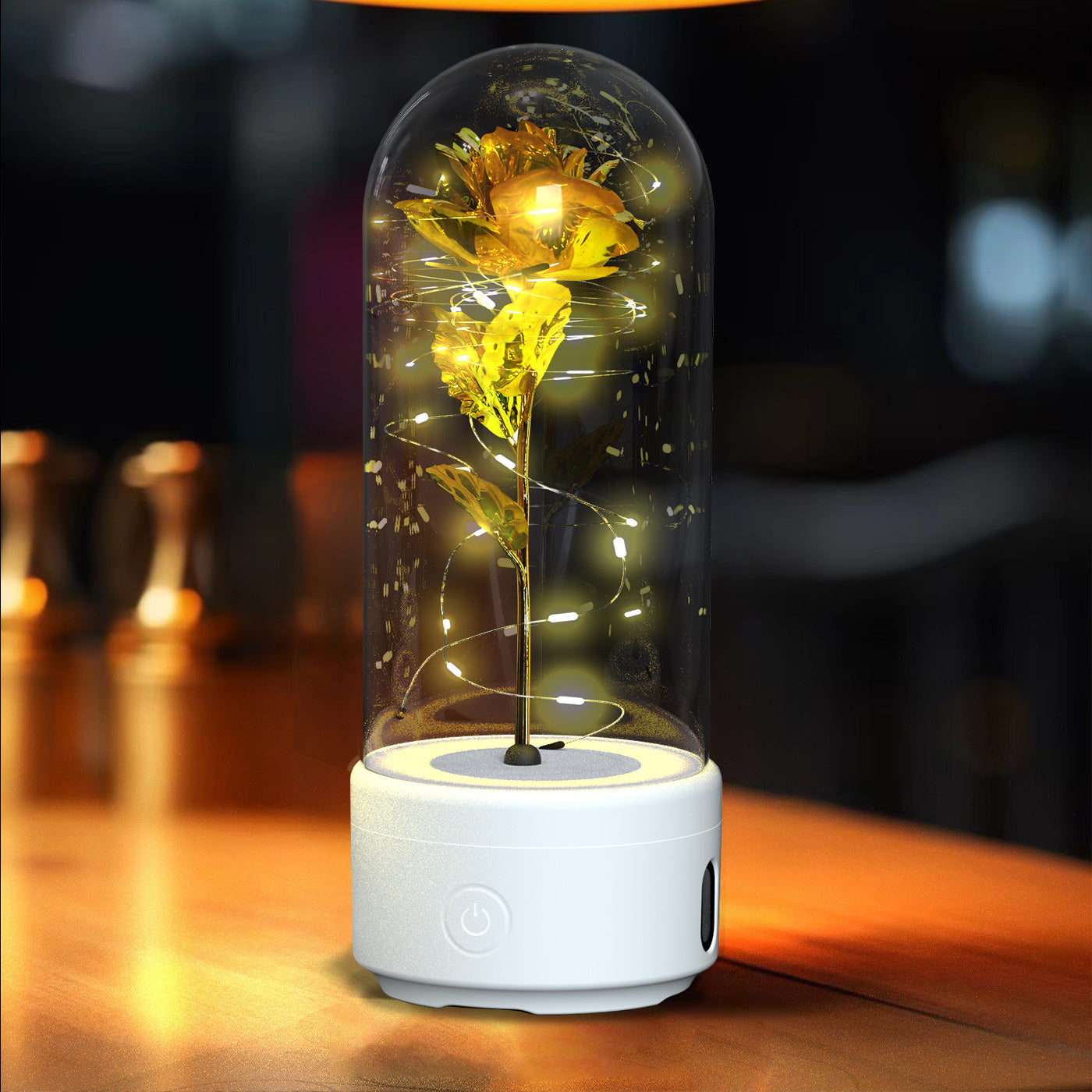 Romantic LED Rose Lamp with Bluetooth Speaker – Eternal Flower Glass Dome Gift Light