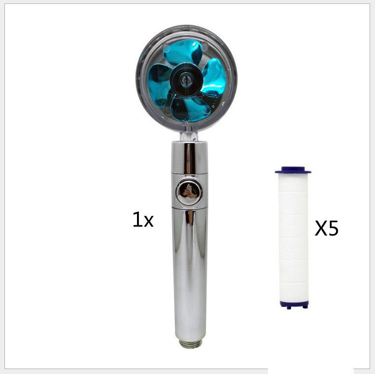 Turbocharged Shower Head with Stop Button & Cotton Filter – High Pressure Propeller Design