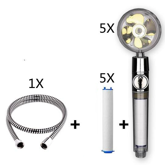 Turbocharged Shower Head with Stop Button & Cotton Filter – High Pressure Propeller Design