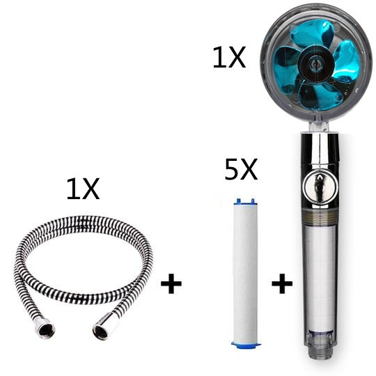 Turbocharged Shower Head with Stop Button & Cotton Filter – High Pressure Propeller Design