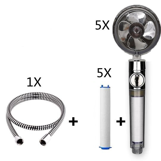 Turbocharged Shower Head with Stop Button & Cotton Filter – High Pressure Propeller Design
