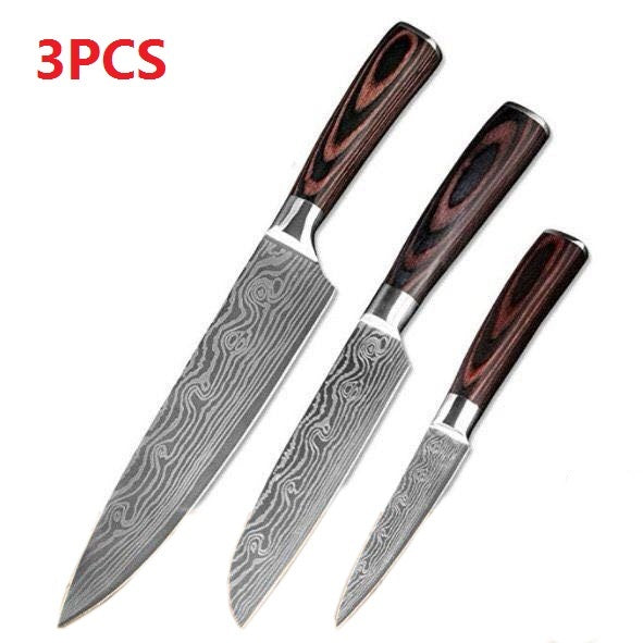 Professional Chef Knife Set – 6-Piece or 8-Piece Stainless Steel Damascus-Style Kitchen Knives with Wooden Handle