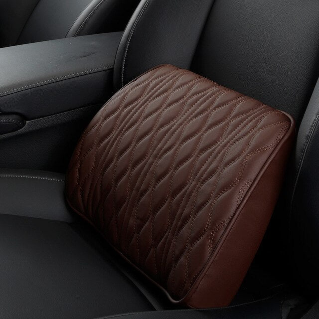 Luxury Memory Foam Car Neck & Lumbar Pillow Set – Ergonomic Leather Cushion for Ultimate Comfort