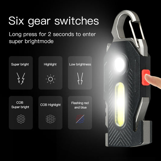 Multifunctional Keychain Flashlight – Rechargeable COB LED Work Light with Emergency Tools