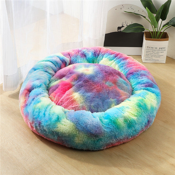 Plush Calming Pet Bed – Round Donut Nest for Dogs & Cats