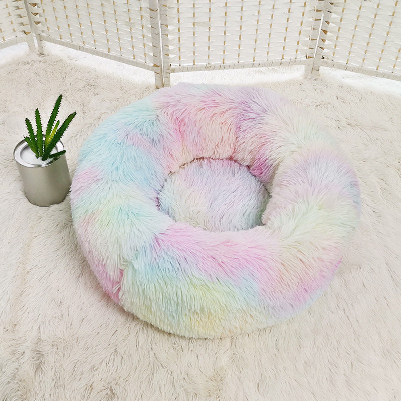 Plush Calming Pet Bed – Round Donut Nest for Dogs & Cats