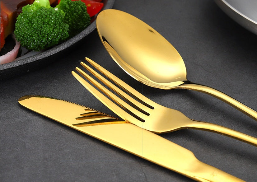 Luxury Gold Stainless Steel Cutlery Set – 24-Piece Flatware with Gift Box (Knives, Forks, Spoons)
