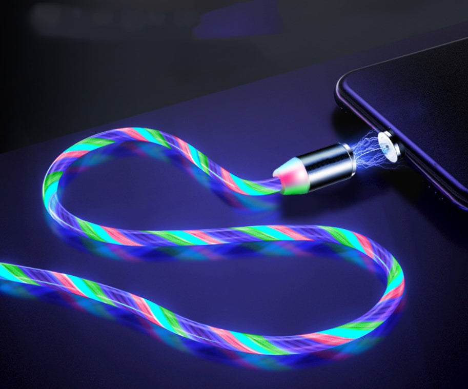 Flowing Magnetic LED Charging Cable – Fast Charger for iPhone & Android (USB Type-C / Lightning / Micro)