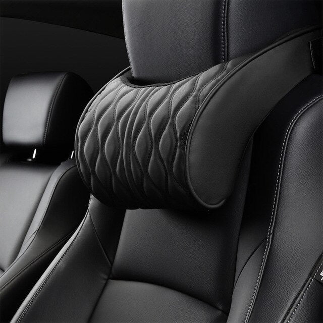 Luxury Memory Foam Car Neck & Lumbar Pillow Set – Ergonomic Leather Cushion for Ultimate Comfort