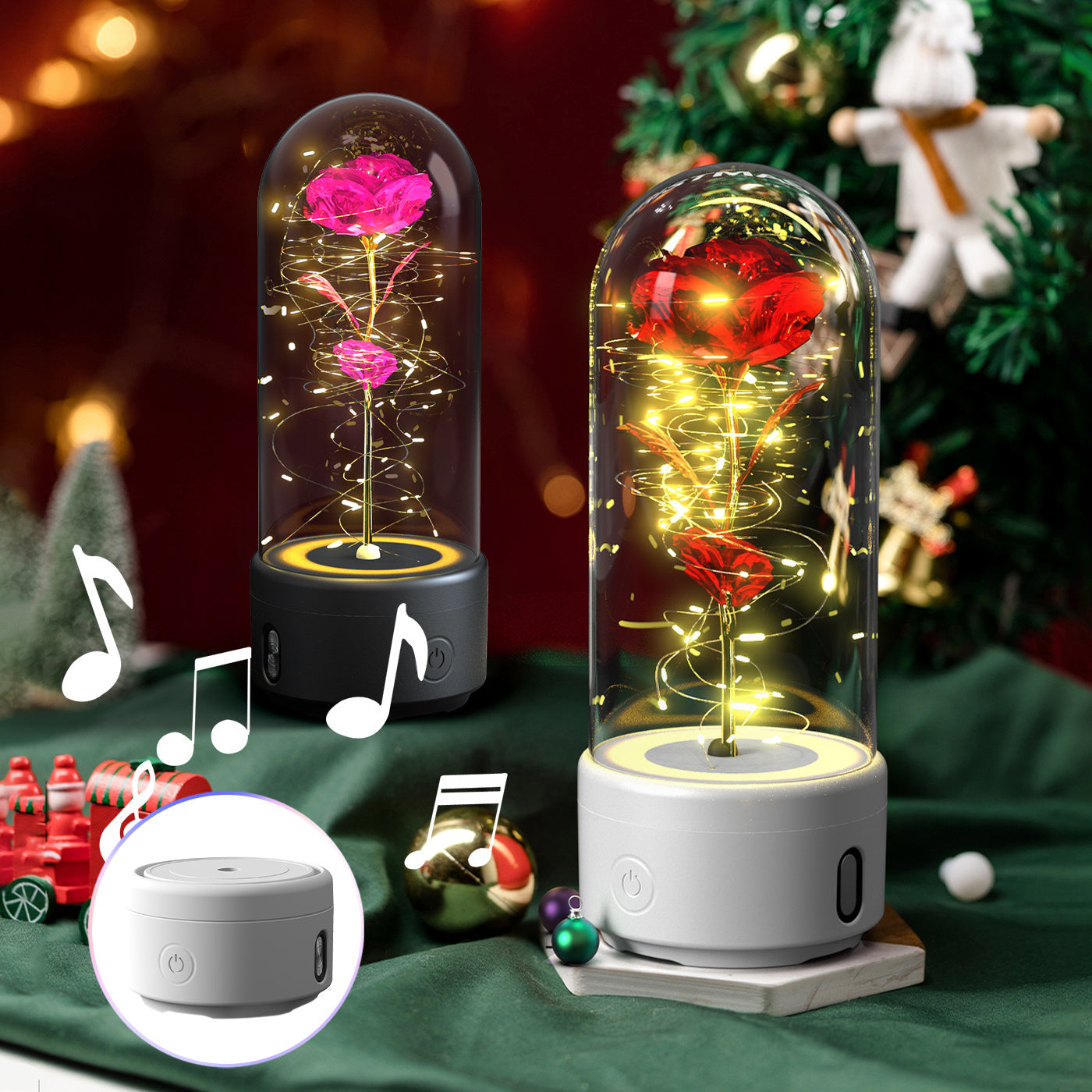 Romantic LED Rose Lamp with Bluetooth Speaker – Eternal Flower Glass Dome Gift Light