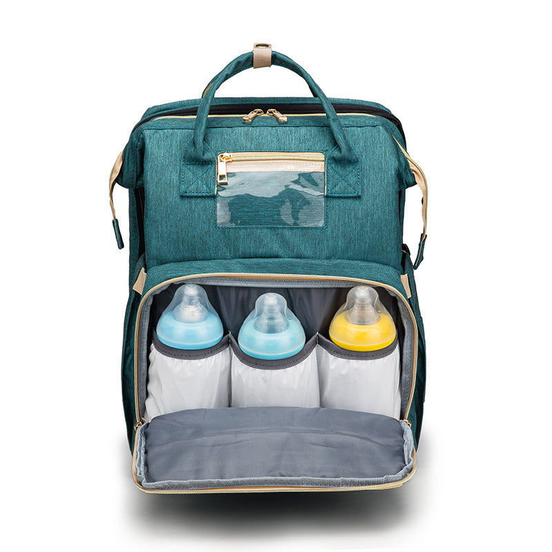 USB Charging Diaper Backpack – Foldable Baby Bed & Multi-Function Travel Bag