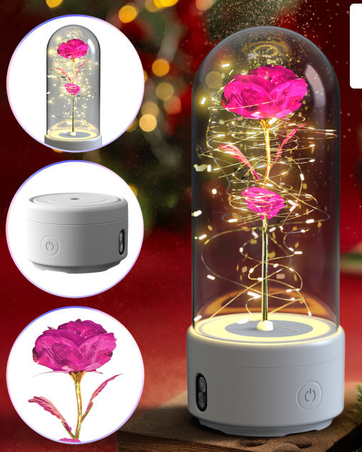 Romantic LED Rose Lamp with Bluetooth Speaker – Eternal Flower Glass Dome Gift Light