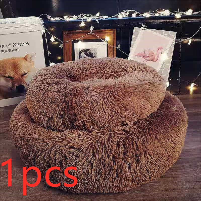 Plush Calming Pet Bed – Round Donut Nest for Dogs & Cats