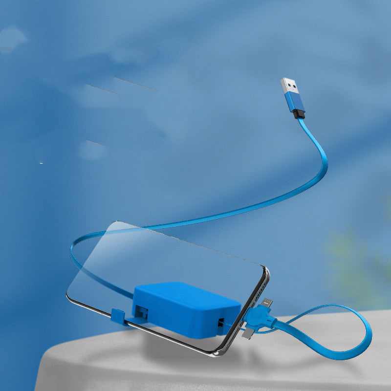 3-in-1 Retractable USB Cable – Fast Charging Type-C, Micro & Lightning Cable with Phone Stand Design