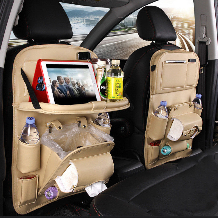 Luxury PU Leather Car Seat Organizer – Multifunction Backseat Storage with Foldable Tray & Trash Compartment