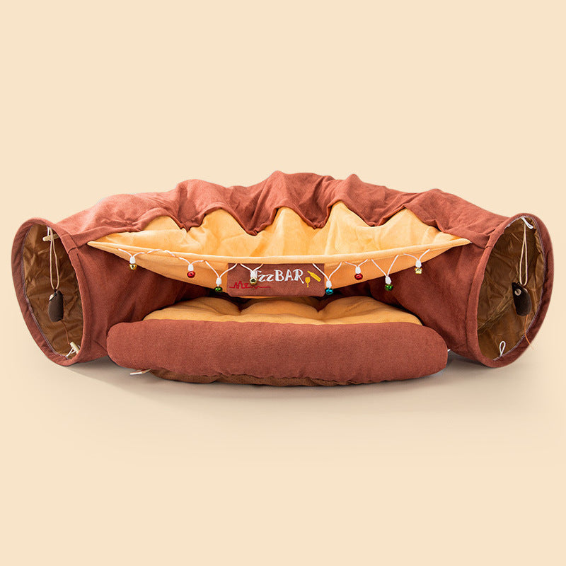 Foldable Cat Tunnel Bed – Soft, Washable & Interactive Play Tunnel