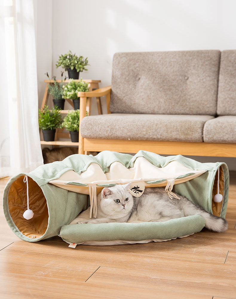 Foldable Cat Tunnel Bed – Soft, Washable & Interactive Play Tunnel