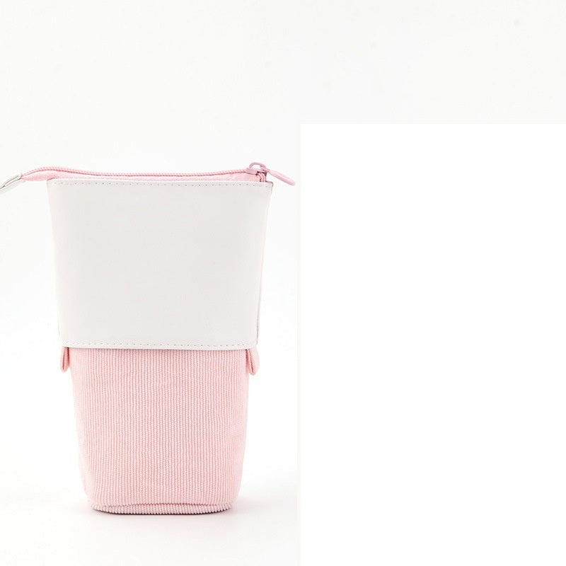 Retractable Corduroy Pencil Case – Multifunctional Standing Pen Holder & Makeup Organizer