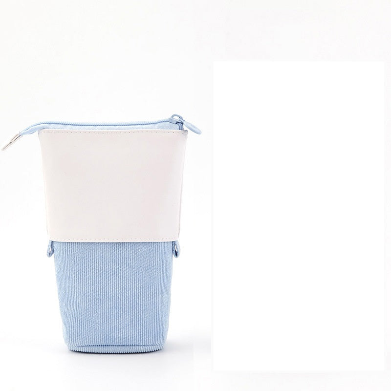 Retractable Corduroy Pencil Case – Multifunctional Standing Pen Holder & Makeup Organizer