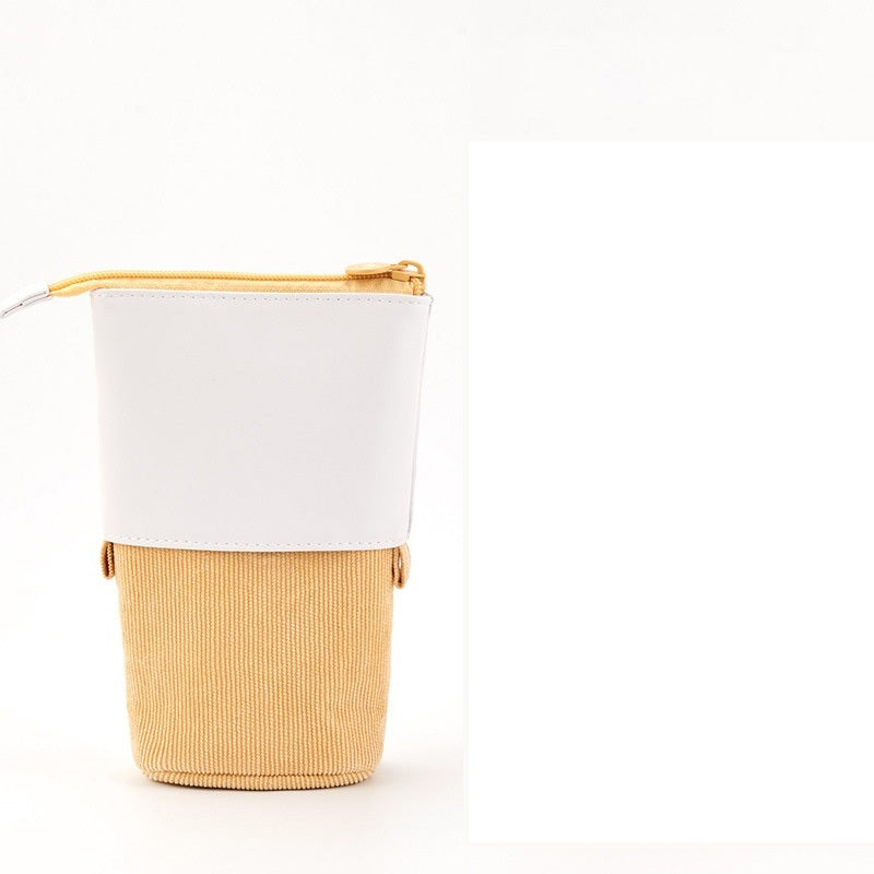 Retractable Corduroy Pencil Case – Multifunctional Standing Pen Holder & Makeup Organizer