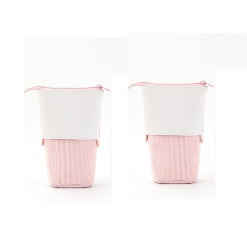 Retractable Corduroy Pencil Case – Multifunctional Standing Pen Holder & Makeup Organizer
