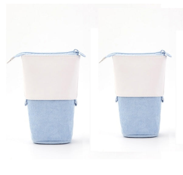 Retractable Corduroy Pencil Case – Multifunctional Standing Pen Holder & Makeup Organizer