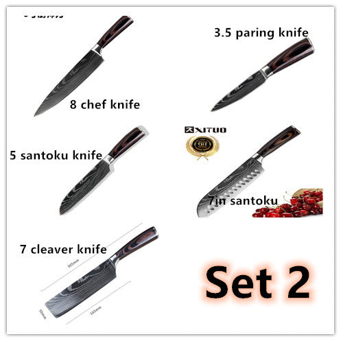 Professional Chef Knife Set – 6-Piece or 8-Piece Stainless Steel Damascus-Style Kitchen Knives with Wooden Handle