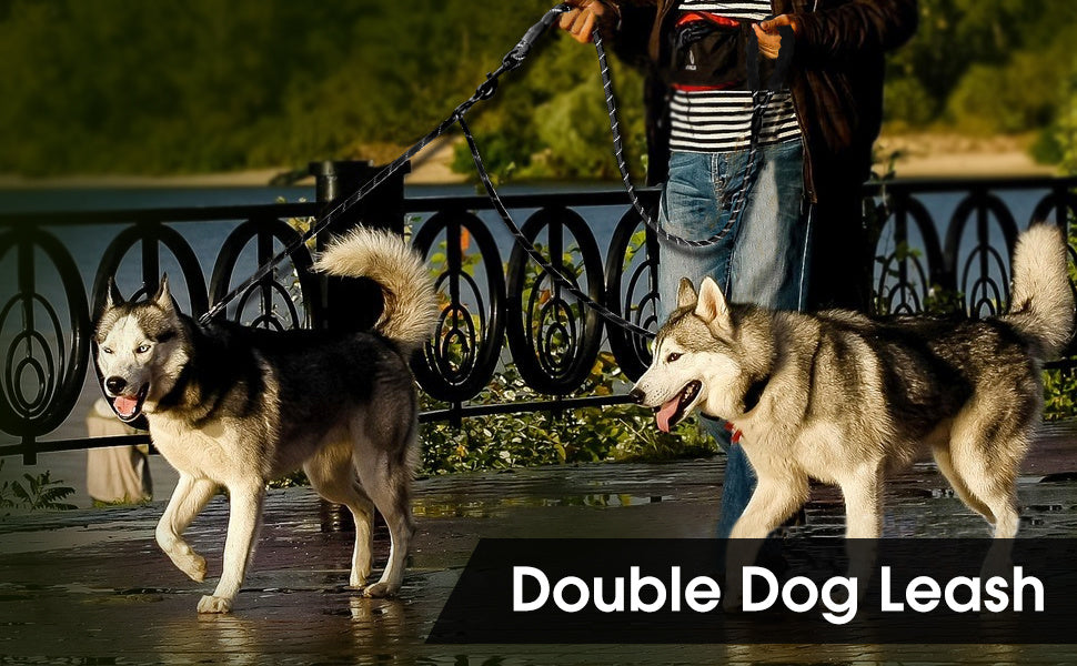 JOYTALE Reflective Dual Leash for 2 Dogs - No Tangle Walking Leash with Comfortable Handle
