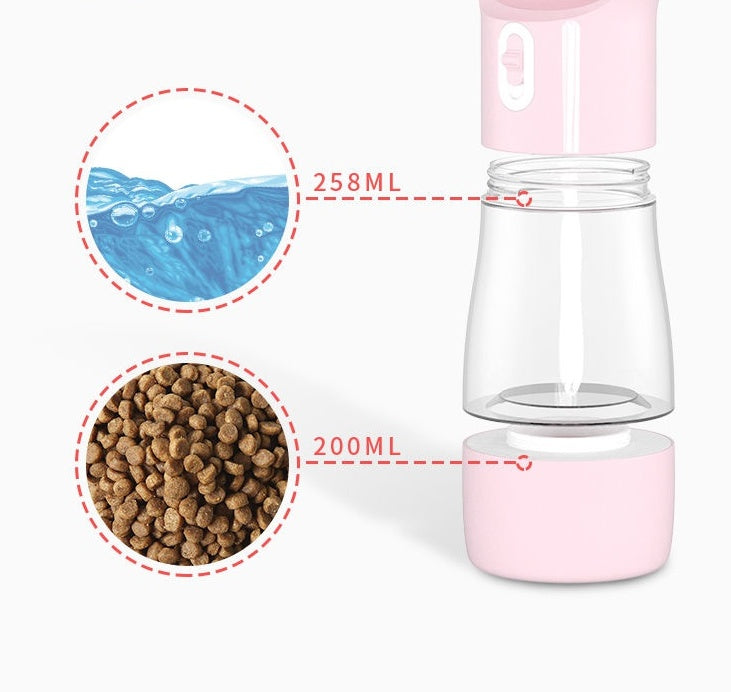 Portable Pet Water Bottle with Food Compartment – Leakproof Travel Dispenser