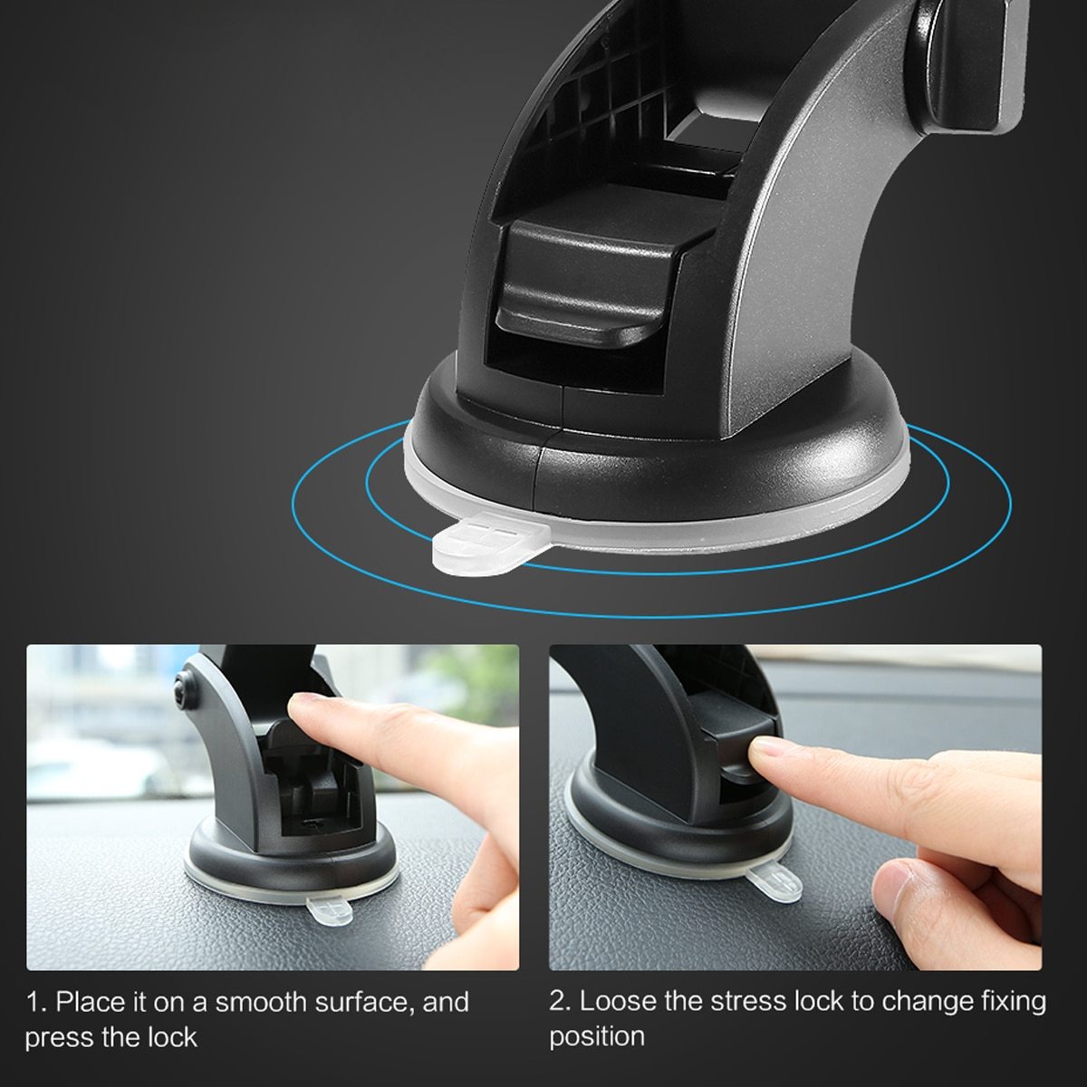 Universal Car Phone Mount – 360° Telescopic Dashboard Holder with Suction Cup