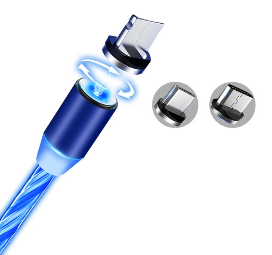 Flowing Magnetic LED Charging Cable – Fast Charger for iPhone & Android (USB Type-C / Lightning / Micro)