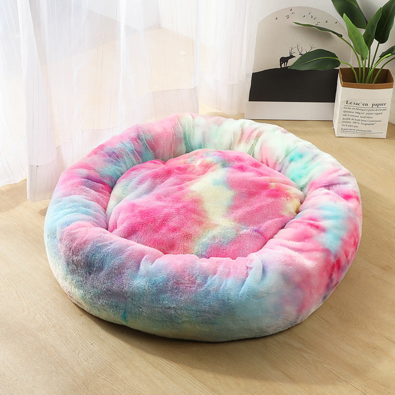 Plush Calming Pet Bed – Round Donut Nest for Dogs & Cats