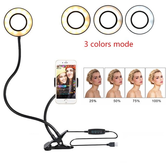 LED Selfie Ring Light with Adjustable Stand – 3 Color Modes, 10 Brightness Levels, USB Powered