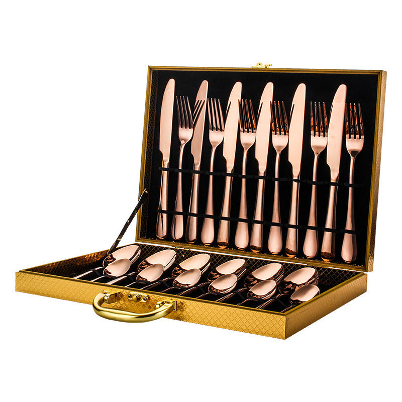 Luxury Gold Stainless Steel Cutlery Set – 24-Piece Flatware with Gift Box (Knives, Forks, Spoons)