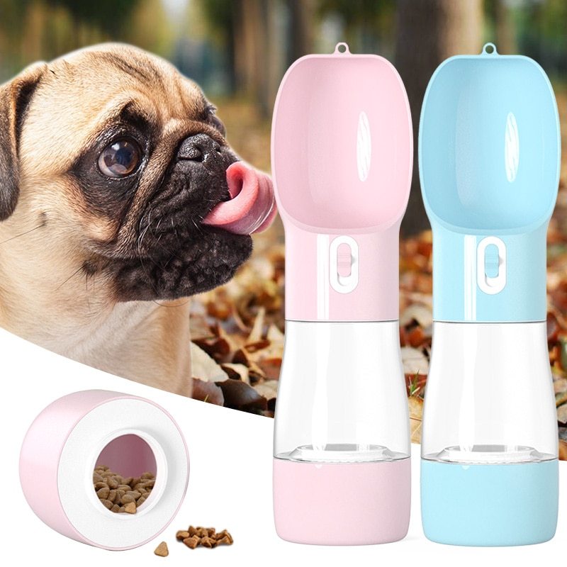 Portable Pet Water Bottle with Food Compartment – Leakproof Travel Dispenser