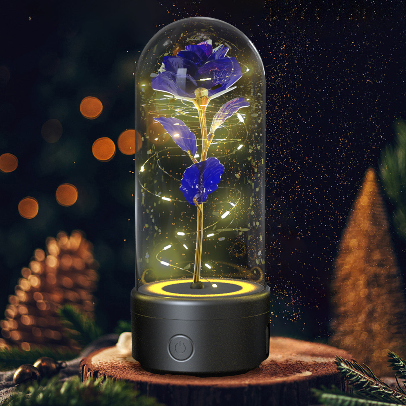 Romantic LED Rose Lamp with Bluetooth Speaker – Eternal Flower Glass Dome Gift Light