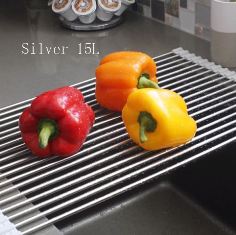 Foldable Stainless Steel Sink Rack – Space-Saving Roll-Up Dish Drying Rack