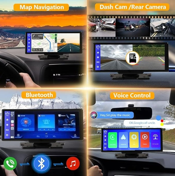9.3" Portable Wireless CarPlay & Android Auto – 2.5K Dash Cam + 1080p Backup Camera Display